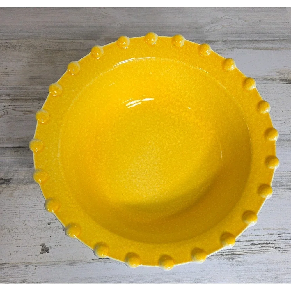 Ancora Italy Ceramic Serving Bowl Yellow Hobnail Dotted Pasta Salad 10.5